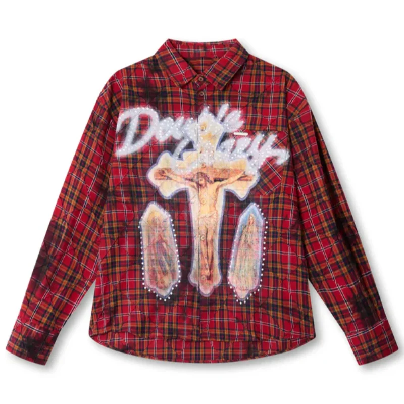 

Рубашка в красную клетку в стиле Y2K Harajuku с принтом, длинным рукавом, повседневная уличная одежда, с пуговицами, для мужчин и женщин, модный тренд