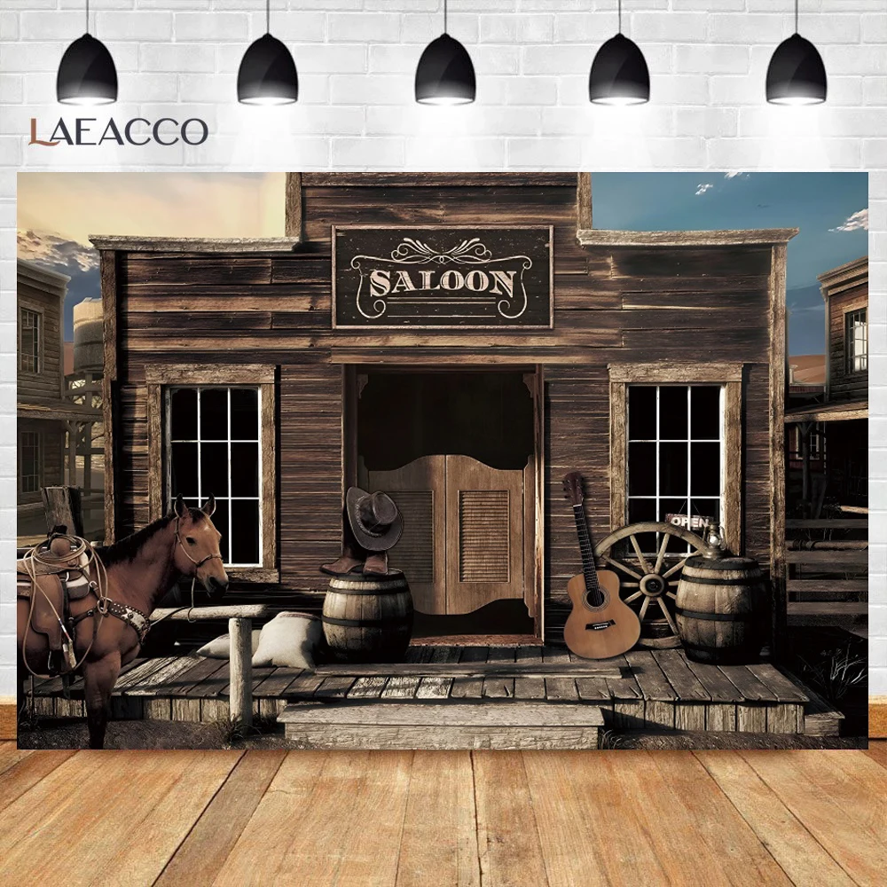 Western Cowboy Backdrop For Photography Wooden House Barn Farm Birthday West Cowboy Street Scenic Photographic Background Props