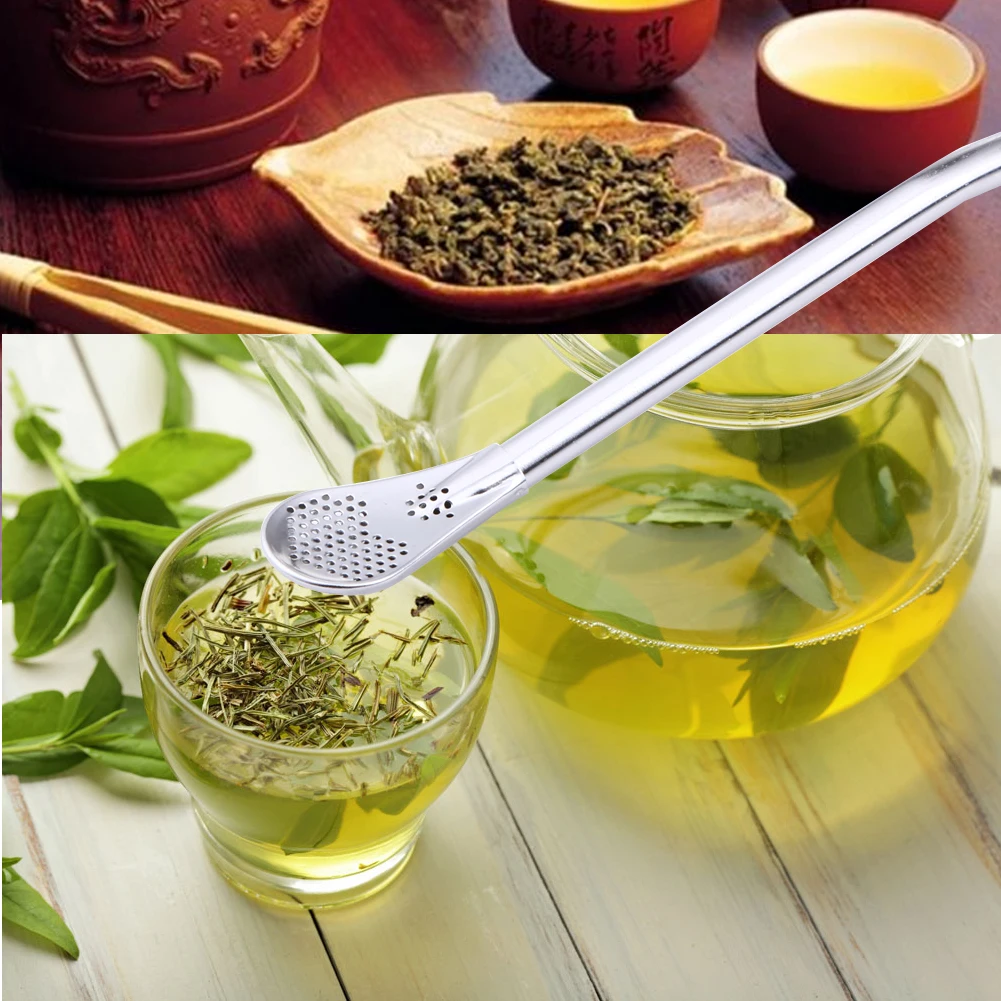 Drinking Straw Filter Handmade Stainless Steel Drinking Straw Spoon Tea Filter Grass Matte Tea Straws Bulb Pumpkin Reusable Tea