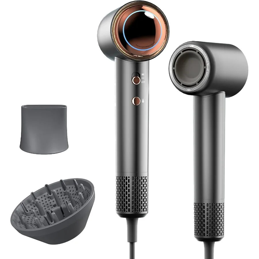 

Travel Hair Dryer with Diffuser High-Speed Plasma Ionic Low Noise for Fast Drying Curly/Wavy Long/Thick Color-Treated Hair Blac