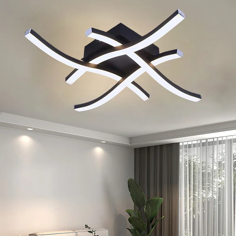 Modern LED Ceiling Light Creative Cross Wave Line Lamp For Restaurant Living Room Bedroom Entrance Hallway Illumination Fixtures