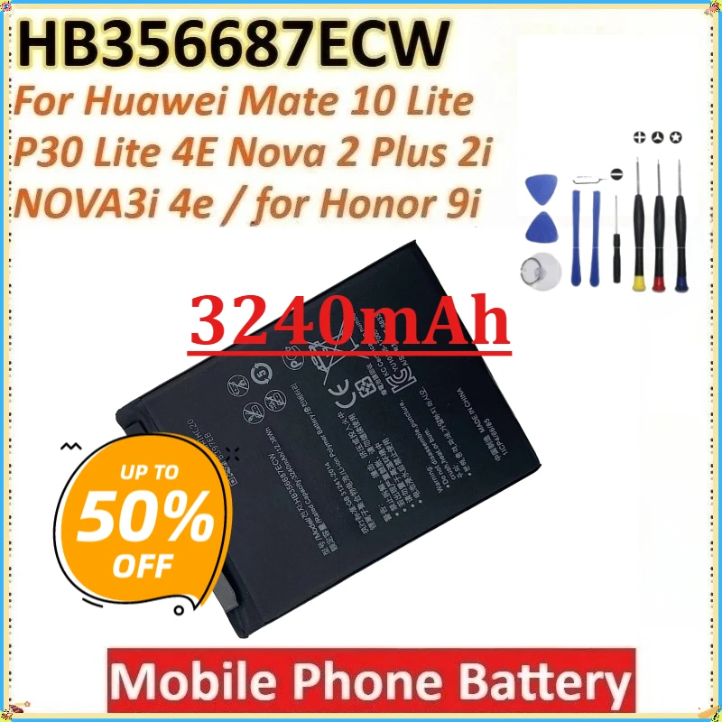 

For Huawei Mate 10 Lite P30 Lite 4E Nova 2 Plus 2i NOVA3i 4e /for Honor 9i Mobile Phone Battery New HB356687ECW 3240mAh + Tools