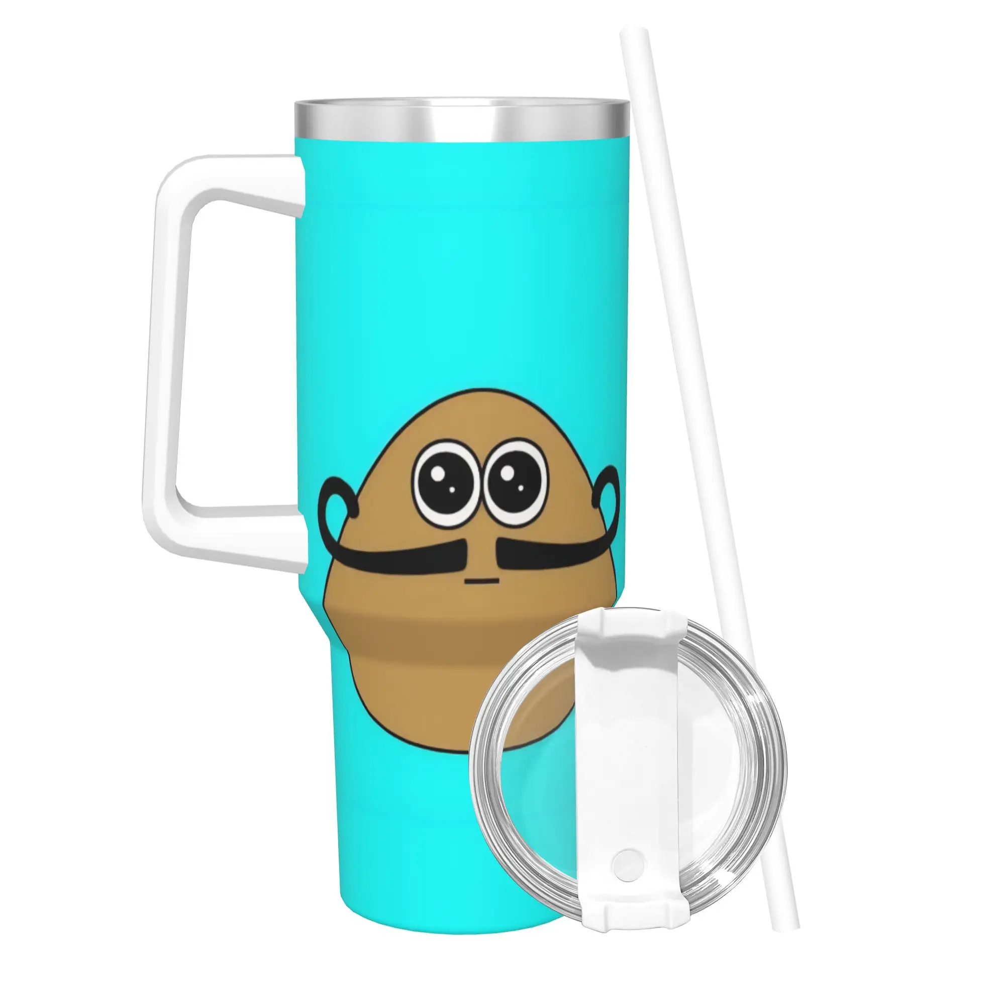 My Pet Alien Pou Tumbler With Straw  Stainless Steel Travel Mugs Double Wall Vacuum Insulated for Cold Or Hot 40oz