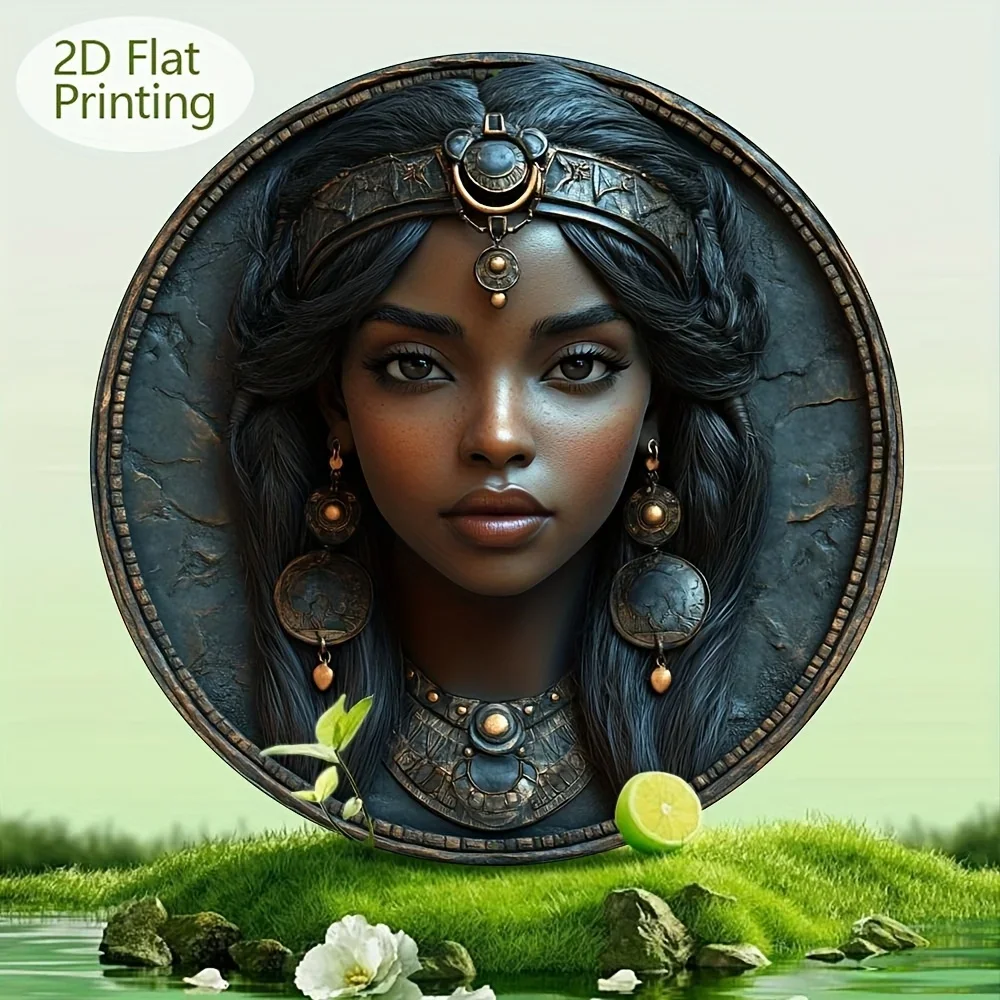 2D Metal Sign Retro Woman Floral Halo Metal Wall Art, 2D 8x8 Inch for Kitchen Cafe Home Office, Ideal Mother Daughter Gift