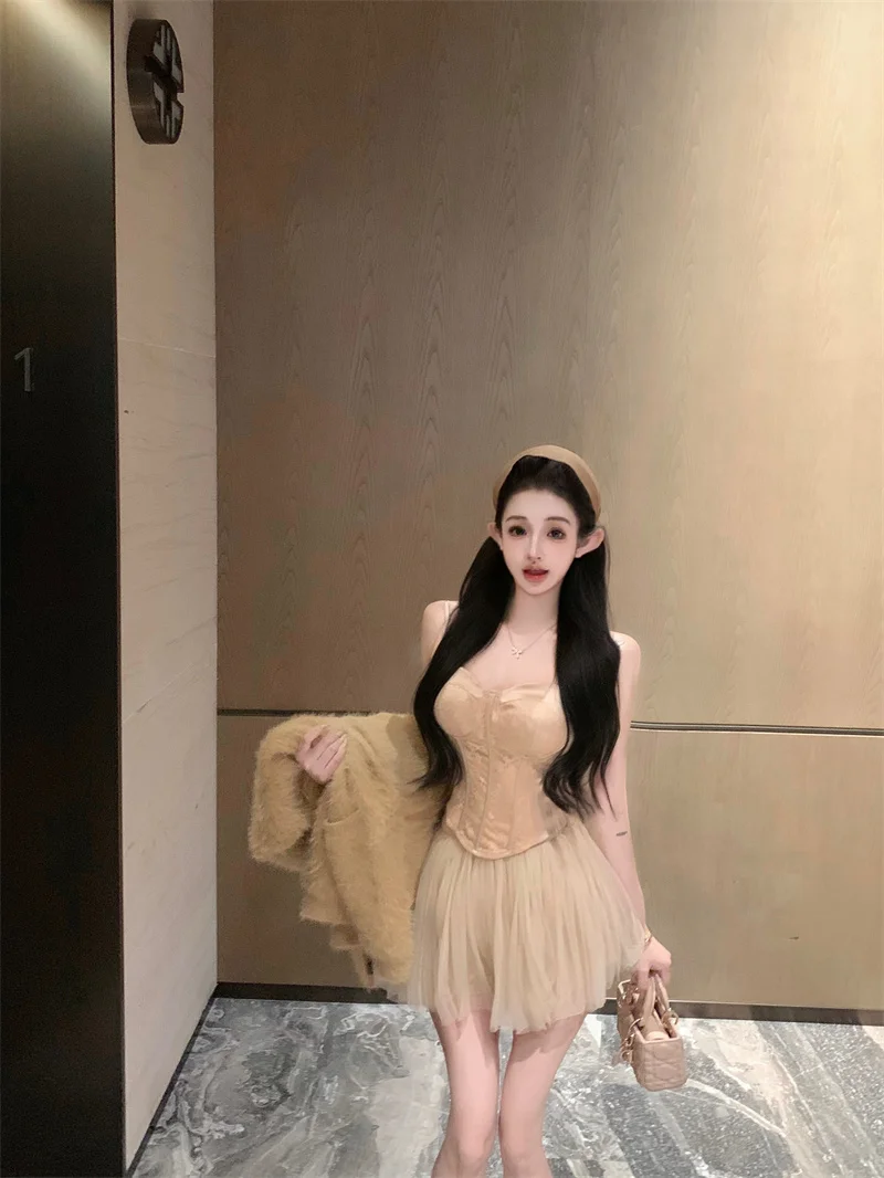 

Fashionable Mesh Short Crop Top And High Waist Skirt Set Women's Slim Fit Summer Outfit Two Piece Set Casual Commute Style