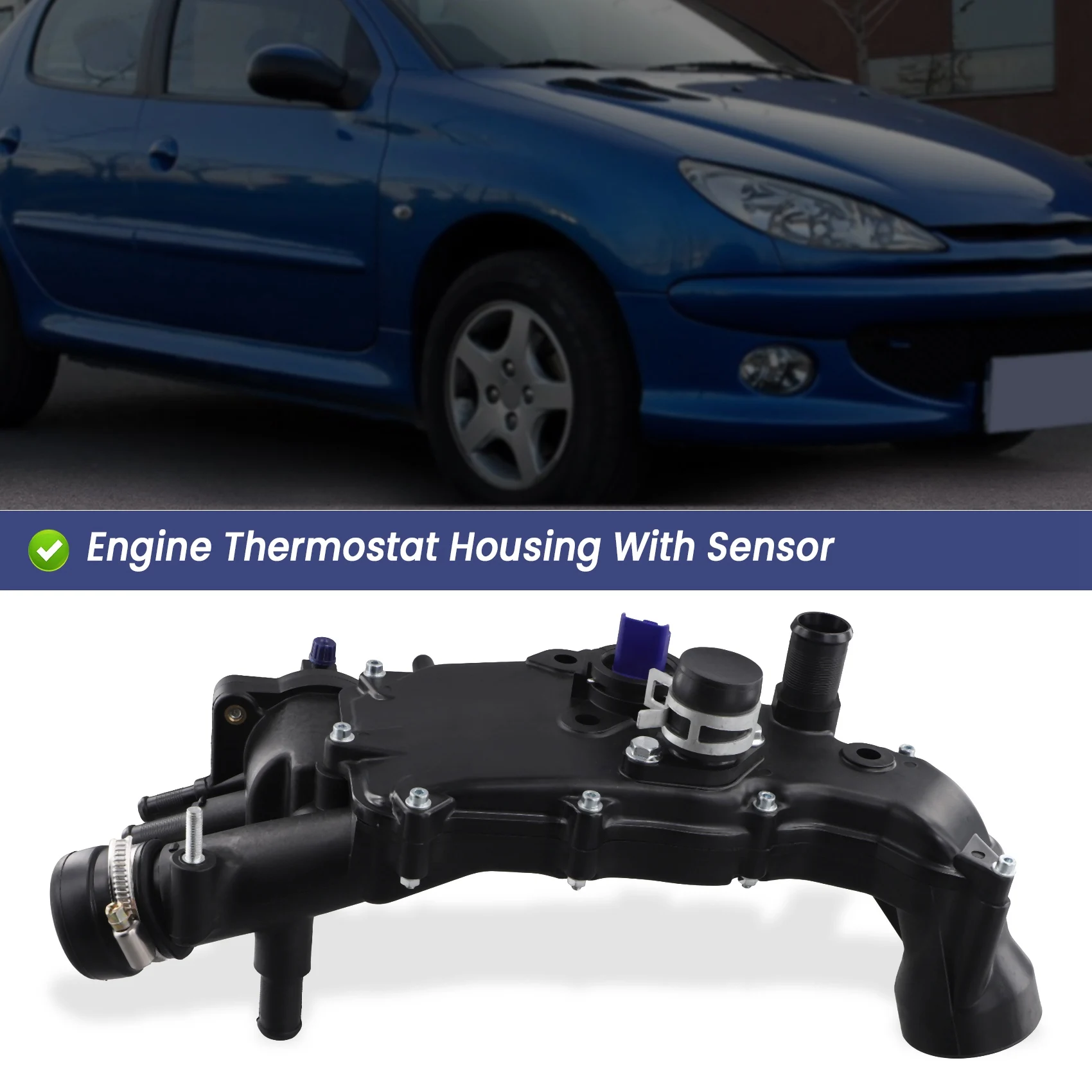 

A42M-9641338380 Engine Thermostat Housing With Sensor For 206 Sedan 1336.T0 1336T0