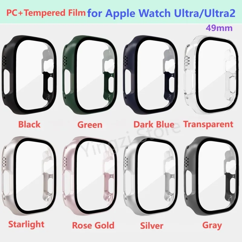 PC +Tempered Glass Screen Protector Case for Apple Watch Ultra 2 49mm Accessories for iwatch Series Ultra 49mm Smart Watch Cover