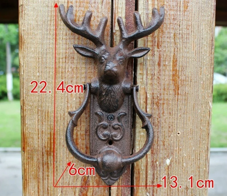 Retro Deer Head Door Knocking Cast Iron Wrought Iron Door Buckle Door Handle Animal Home Courtyard Gate Decorations