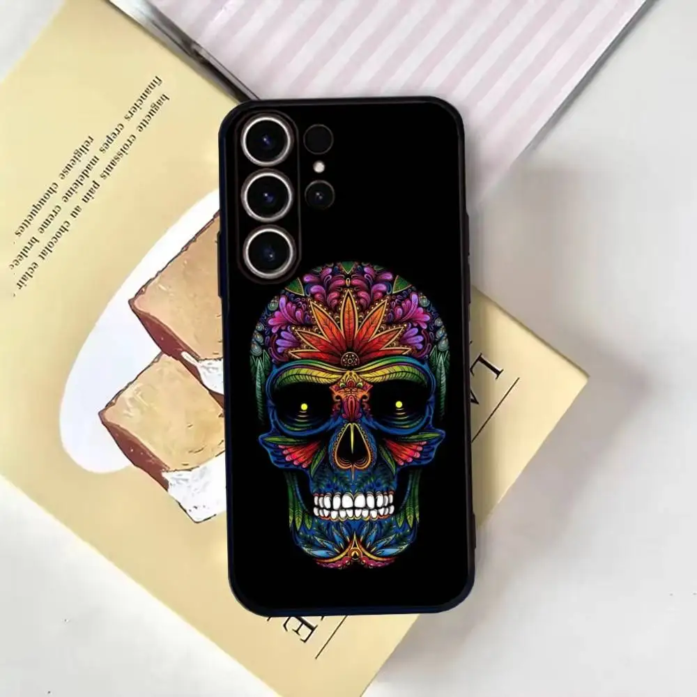 Funda de teléfono con calavera de Catrina mexicana para SamsungS25,24,21,22,23,30,Ultra,20,Plus,Fe,Lite,Note,10,9, funda negra suave
