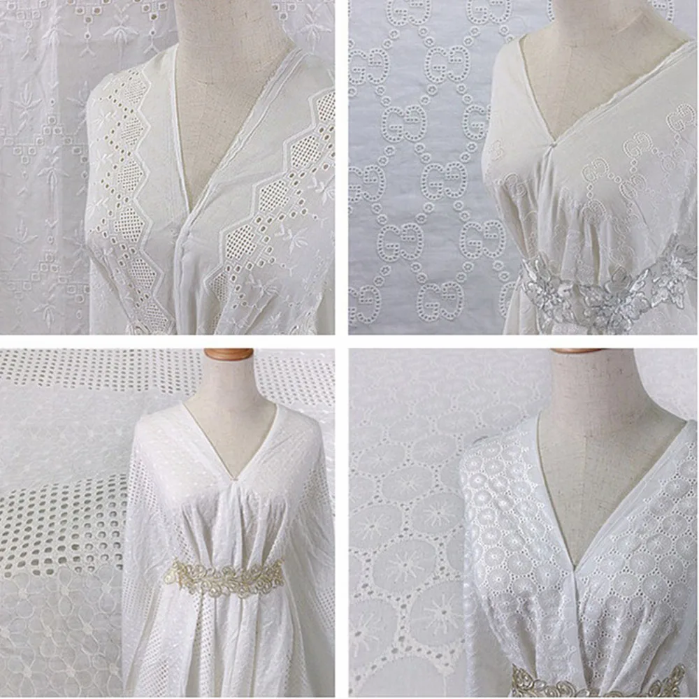 130x45cm Summer Pure Cotton Lace Fabric Making Skirt Clothing Wedding Dress Bridal Veil DIY Women Tops Embroidery Hollow Clothes