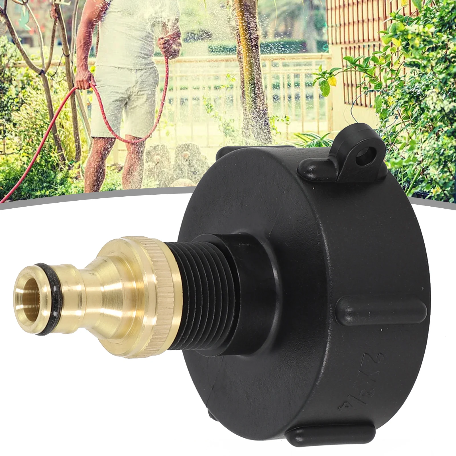 IBC Tank Adapter with Brass Garden Tap and 3/4in Hose Fitting for 1000L Water Tanks DN61 Coarse Thread Connection