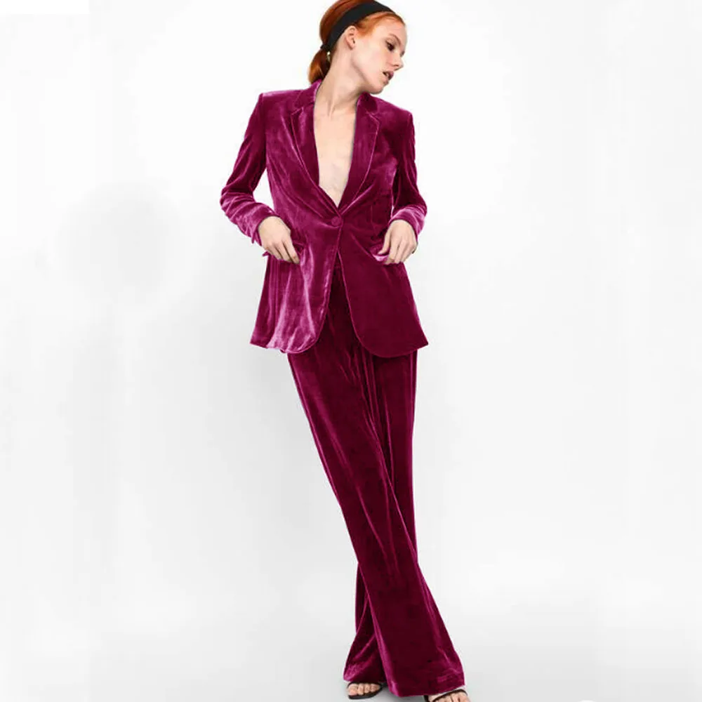 Women's Suits Jacket + Pants Chic and Elegant Woman Set Single Buckle 2 Piece Set 2024 Latest Women’s Clothing Velveteen Luxury