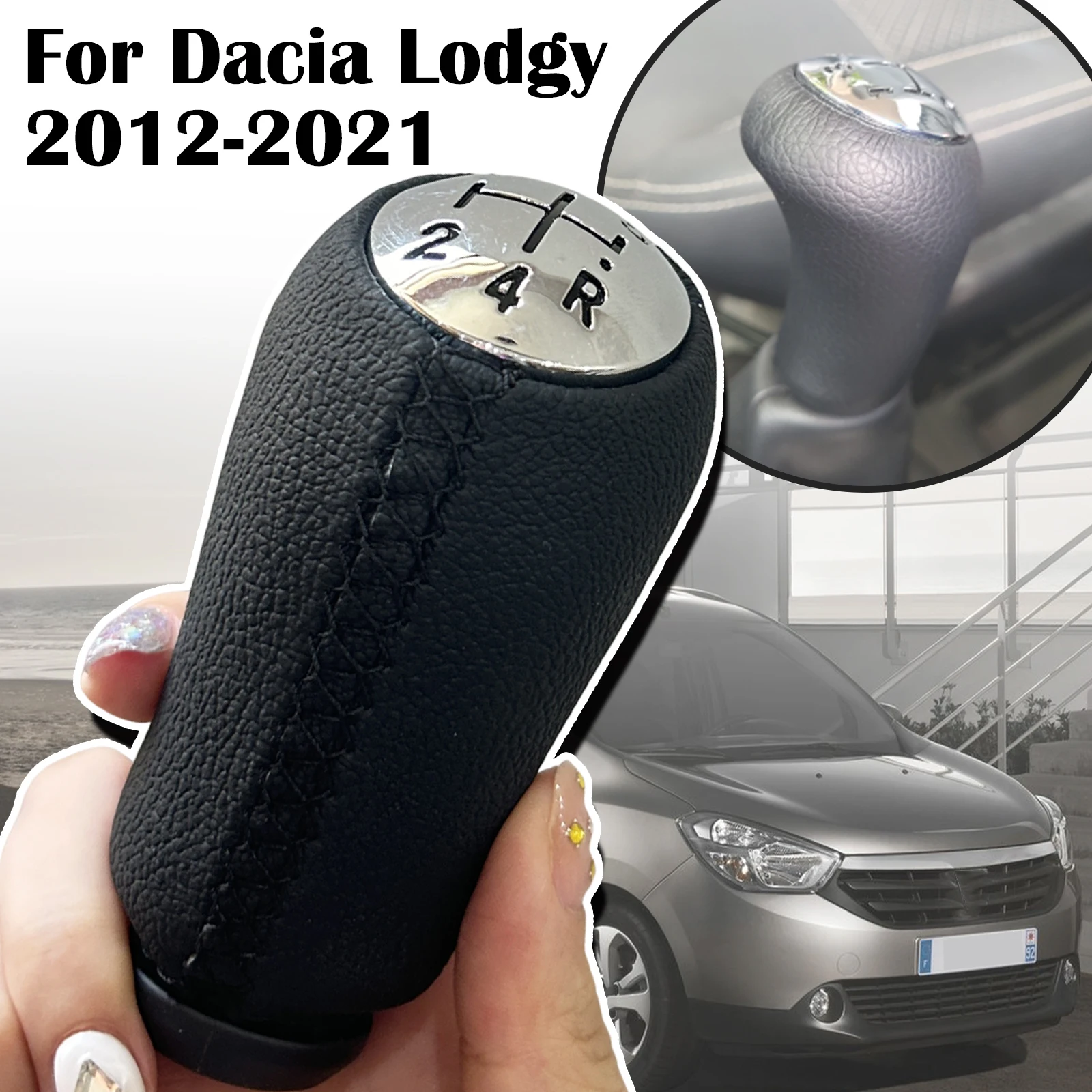 

5SPEED+R Gear Shift Knob For Renault Dacia Lodgy 2012-2021 Plastic & Leather Matte Ergonomic Design for Clio 3 Megane 2 Logan 2