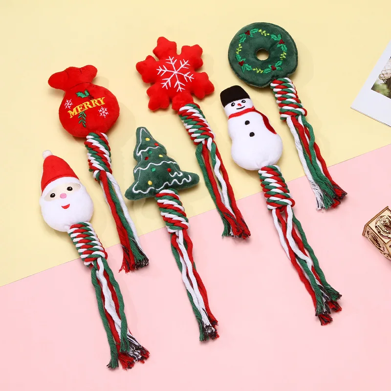 Pet Christmas Supplies Dog Toy Teeth Cleaning Rope Knot Cotton Rope Toy Cute Cartoon Chewing Toy