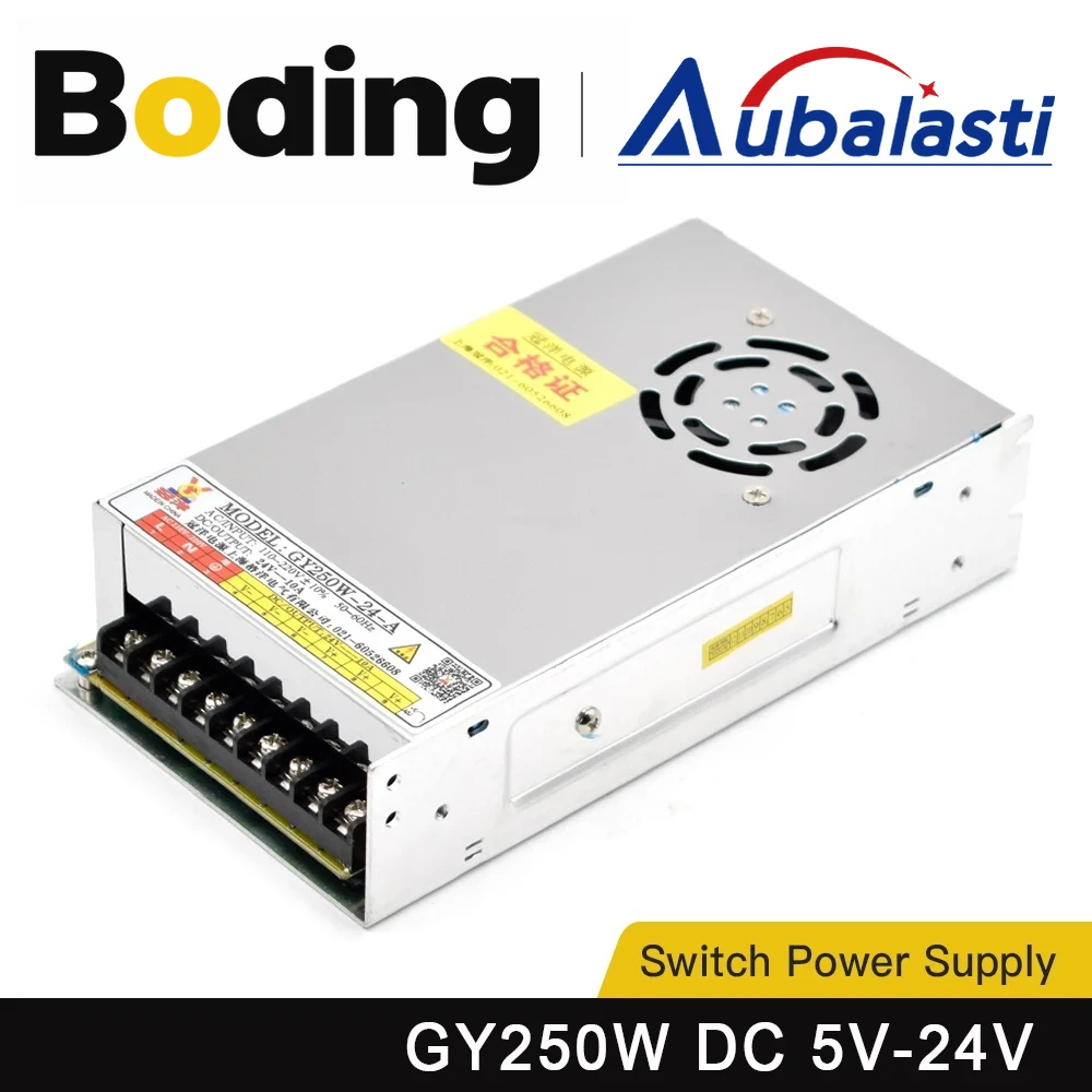 

Импульсный источник питания Aubalasti 250 Вт 5 В 12 В 24 В 10 А GY250W-24-A для гравировального станка с ЧПУ
