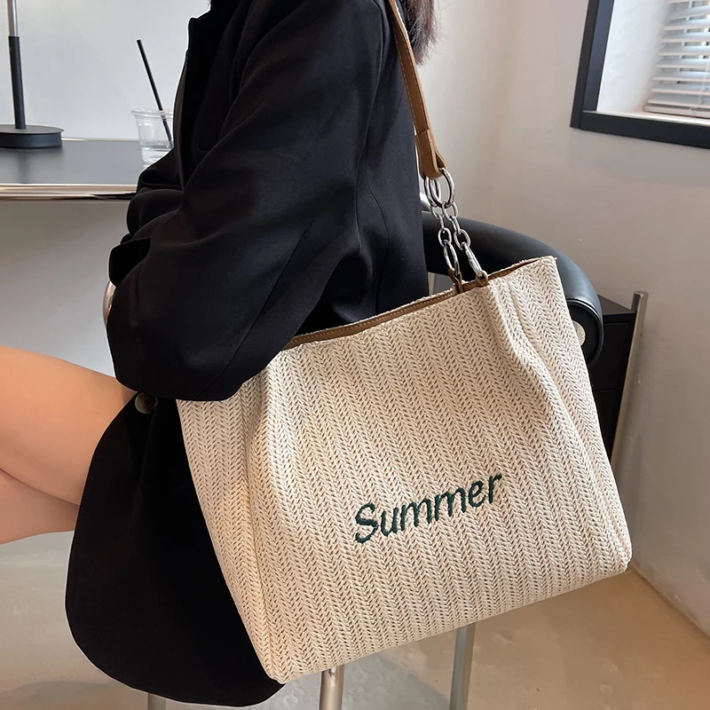 VeryMe Summer Large Capacity Straw Shoulder Bag Travel Simple Handbag Brand Buckets Purse Casual Female Tote Pack Bolsa Feminina