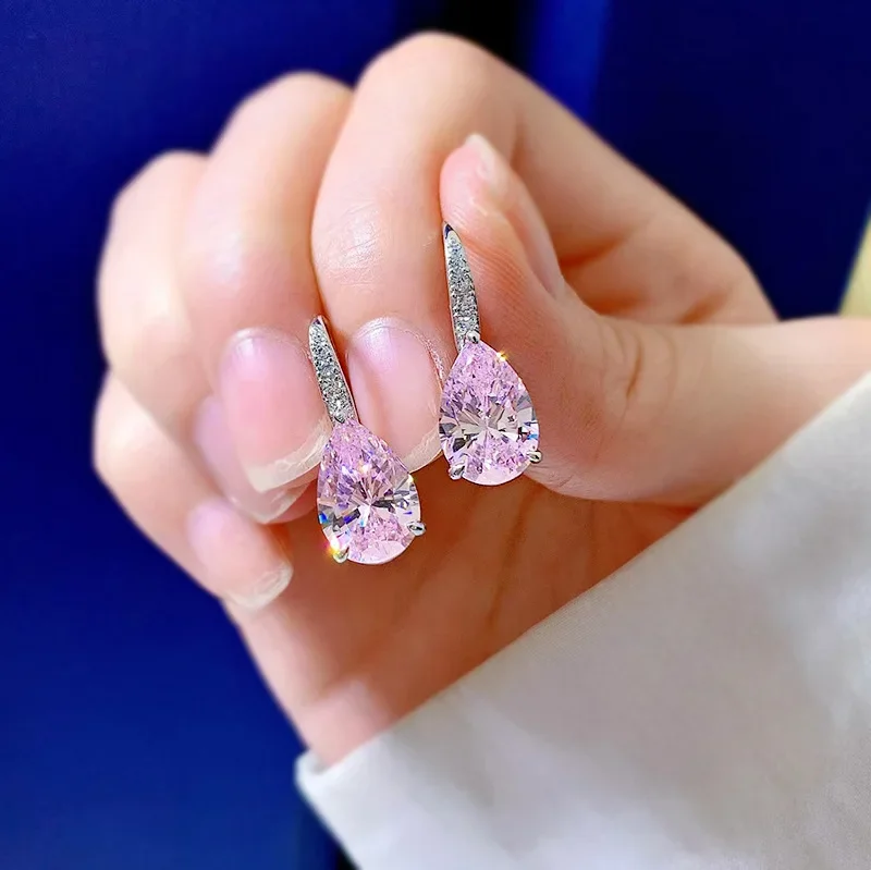 

Original 925 sterling silver Dangle Earring Pink Diamond Jewelry Party Wedding Drop Earrings for Women Bridal Promise Bijou