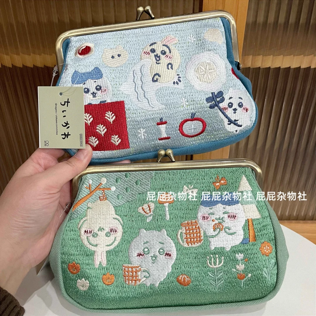 Anime Cartoon Chiikawa Embroidered Gold Bag Cute Hachiware Usagi Makeup Storage Bag Girl Holding Change Card Bag Birthday Gift