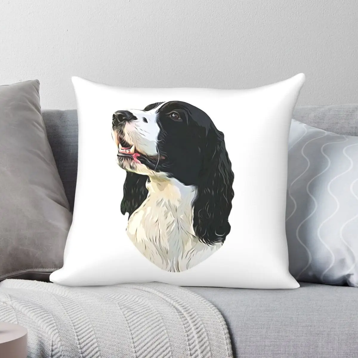 Springer Spaniel Black And White Pillowcase Polyester Linen Velvet Pattern Zip Decor Throw Pillow Case Room Cushion Cover