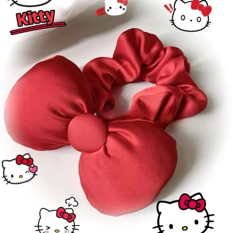 Kawaii Sanrio HelloKitty Red Bow Hair Rope Cute Beauty Anime Student Princess Hair Accessories Headband Hairpin Headwear Gift