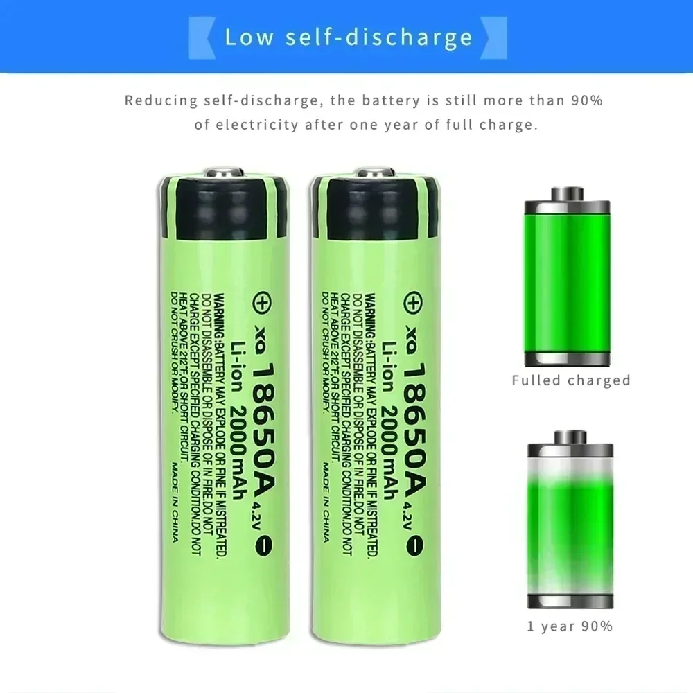 Rechargeable Lithium Battery 18650 High Quality 4.2V 2000mAh Capacity Battery for Flashlight Camera Replacement External Battery
