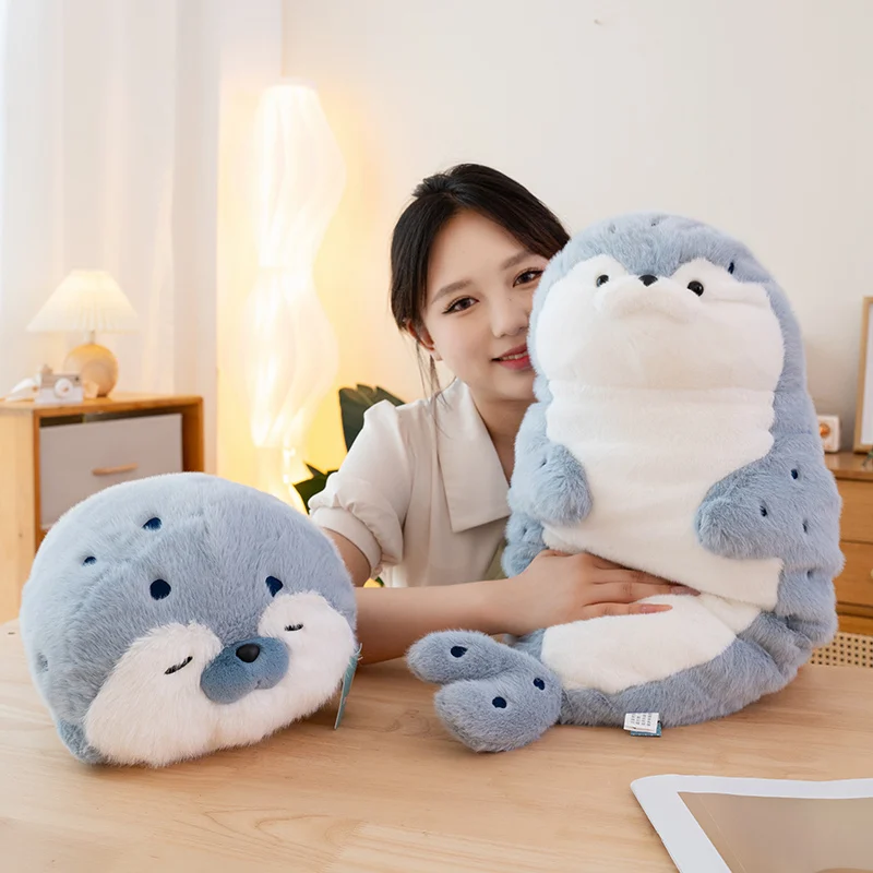 Kawaii Cartoon Sea Creature Sea Otter Plush Doll Pillow Blue Seal Sea Otter Stuffed Animal Birthday Gift For Boys And Girls