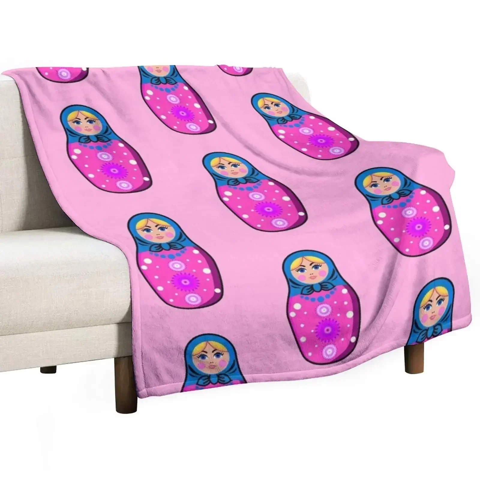 Pink Babushka Matryoshka Doll Throw Blanket Cozy Throw Blanket for Bed Sofa Chair