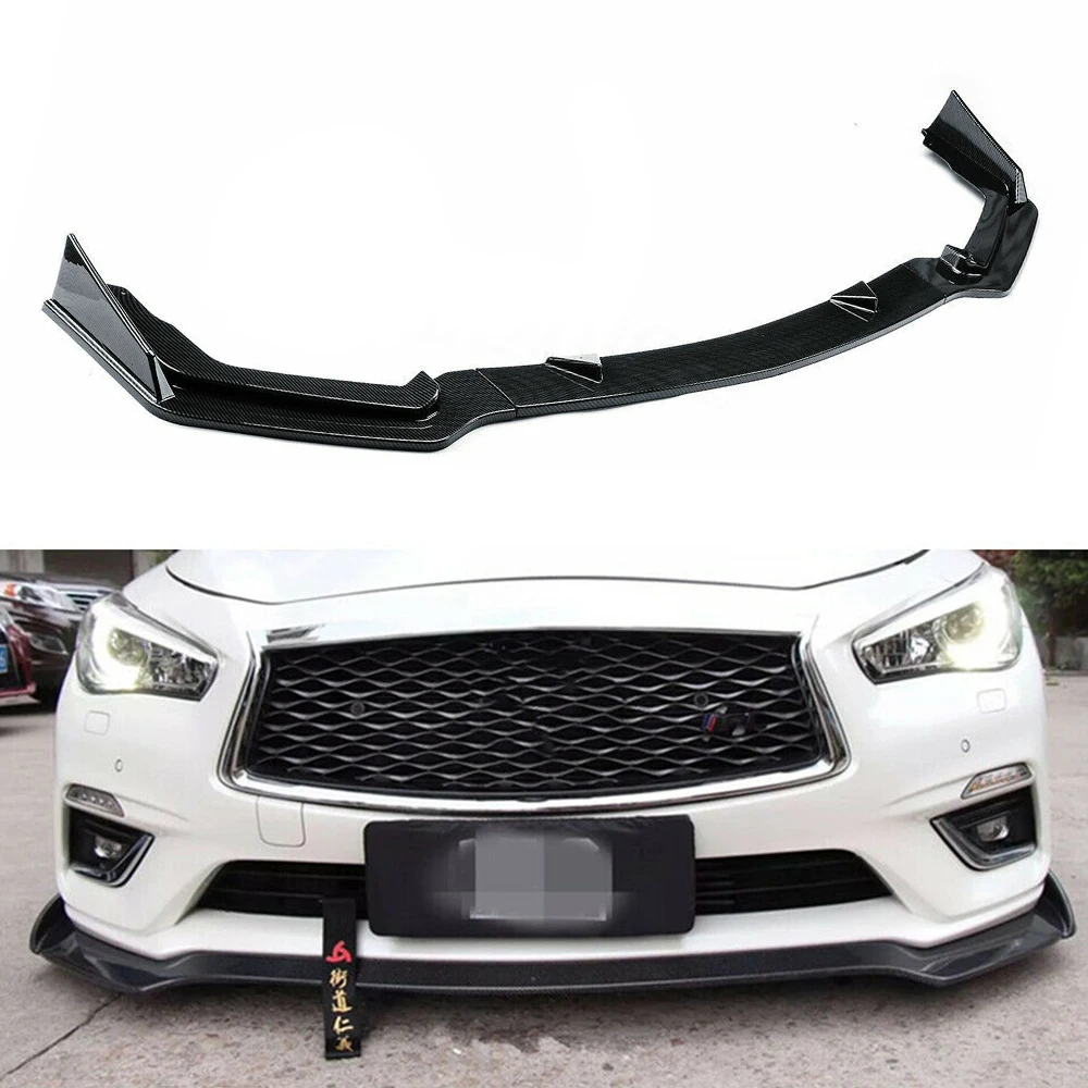 

Front Bumper Spoiler Lip For Infiniti Q50 2014-2017 Sport Sedan 4-Door Carbon Fiber Look/Gloss Black Lower Splitter Plate Blade