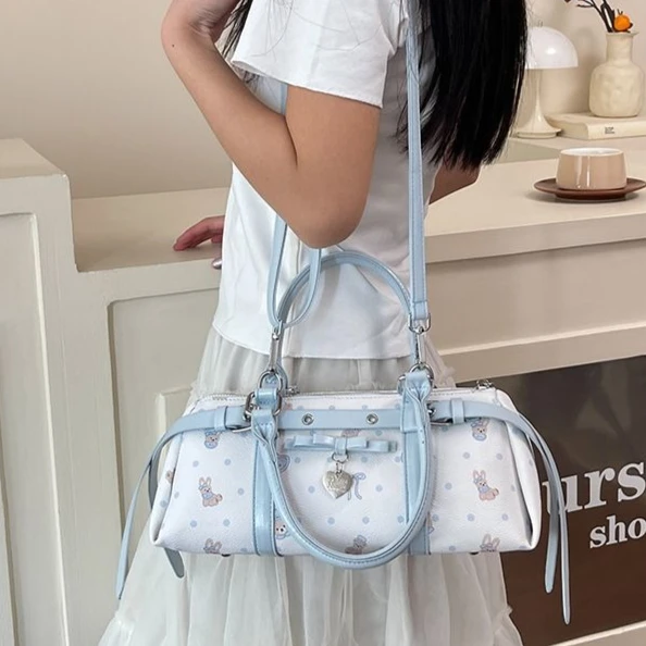 

Милая цветочная сумка-кроссбоди из искусственной кожи с кроликом и медведем, большая вместительная сумка для хранения, женская сумка через плечо