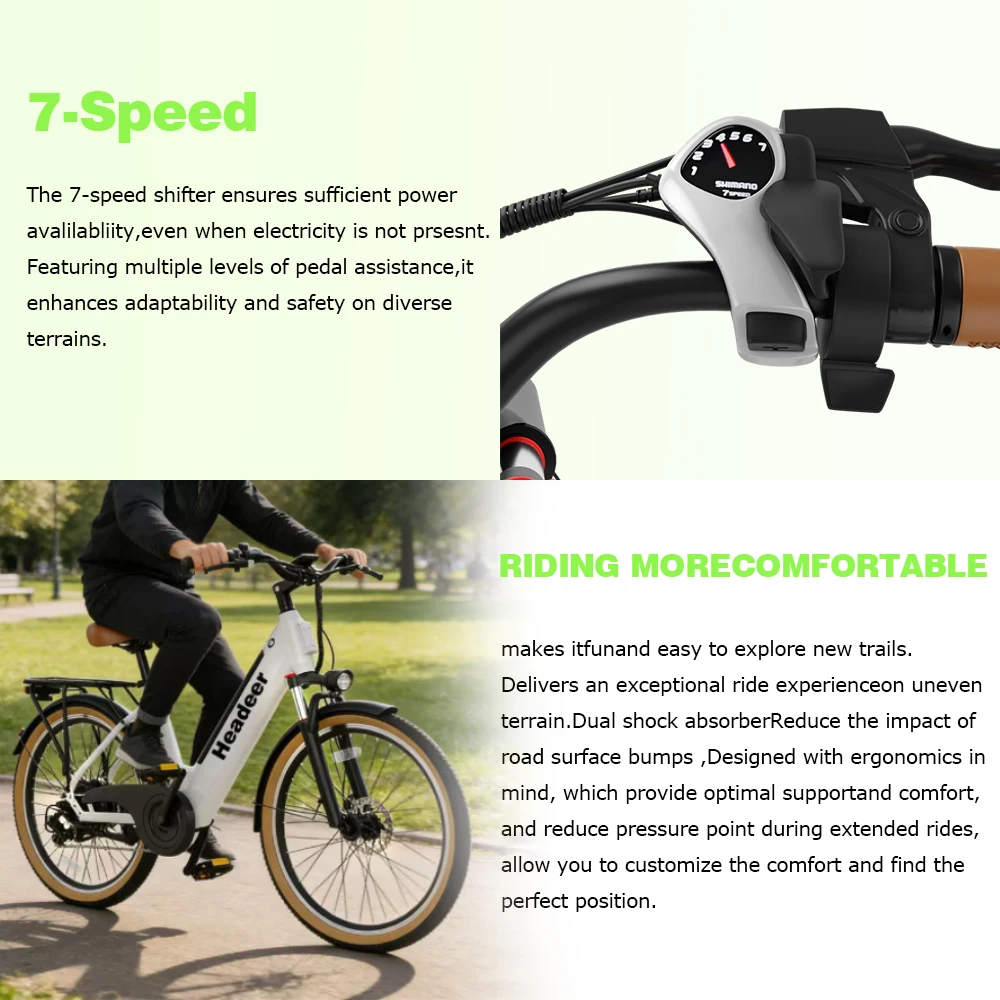 HEADEER BD26195 Elektrofahrrad 350W Bürstenloser Motor 48V11.5AH Lithium-Akku Erwachsenen-Elektrofahrrad 26 Zoll Reifen City-E-Bike – Detail 2