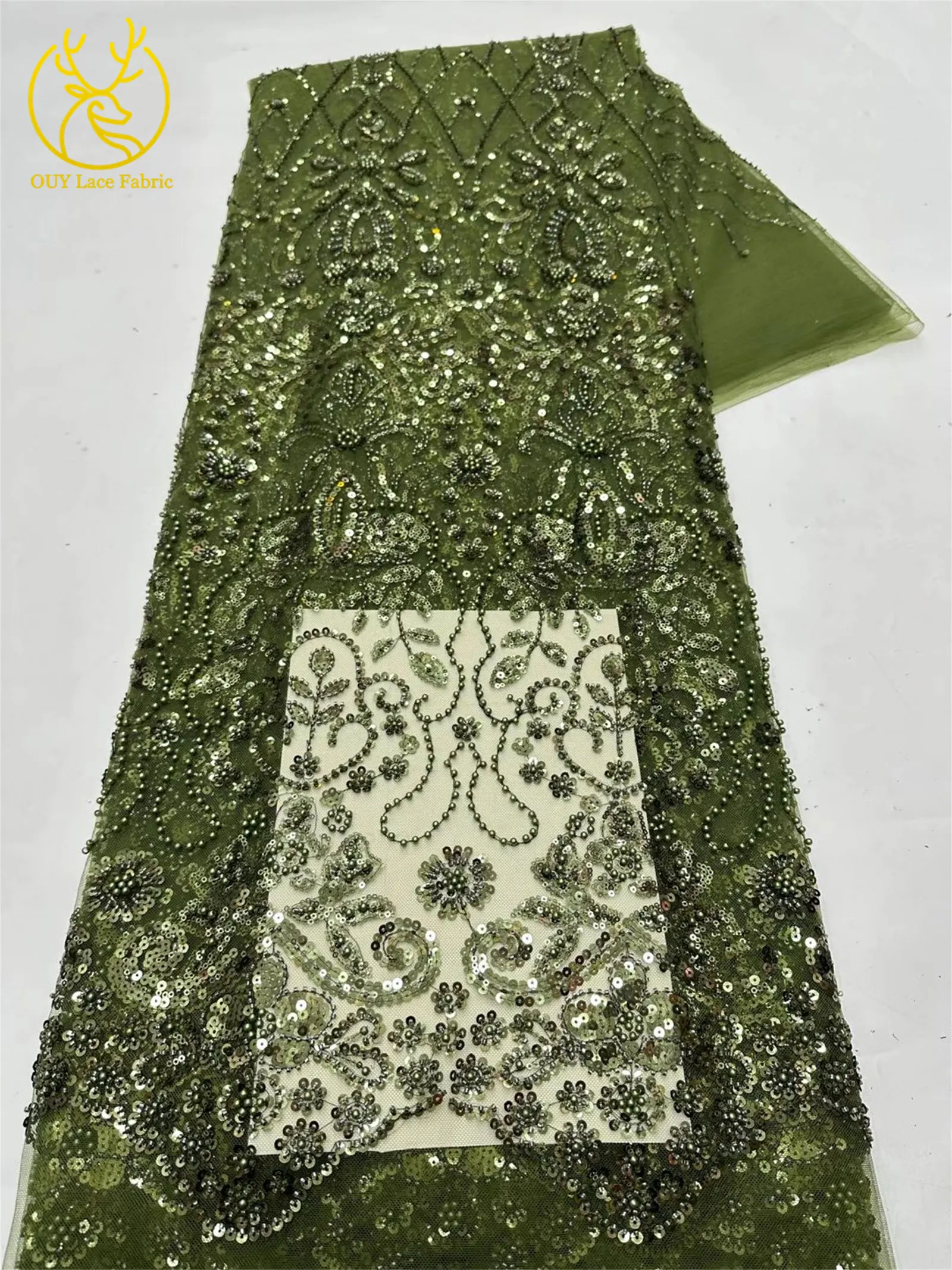 5 Yards meistverkaufter afrikanischer Pailletten-Spitzenstoff, hochwertige Mode, nigerianischer Perlen-Tüll-Spitzenstoff, Nähen von Partykleidern – Detail 10