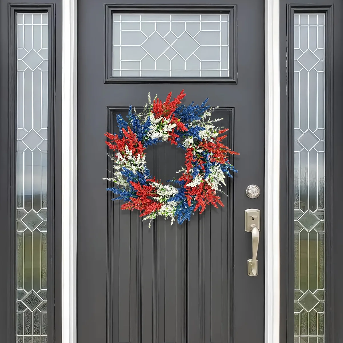 

Independence Day Patriotic Wreath, 4Th of July Wreath for Front Door, 17.7in Red White and Blue Wreath Decorations