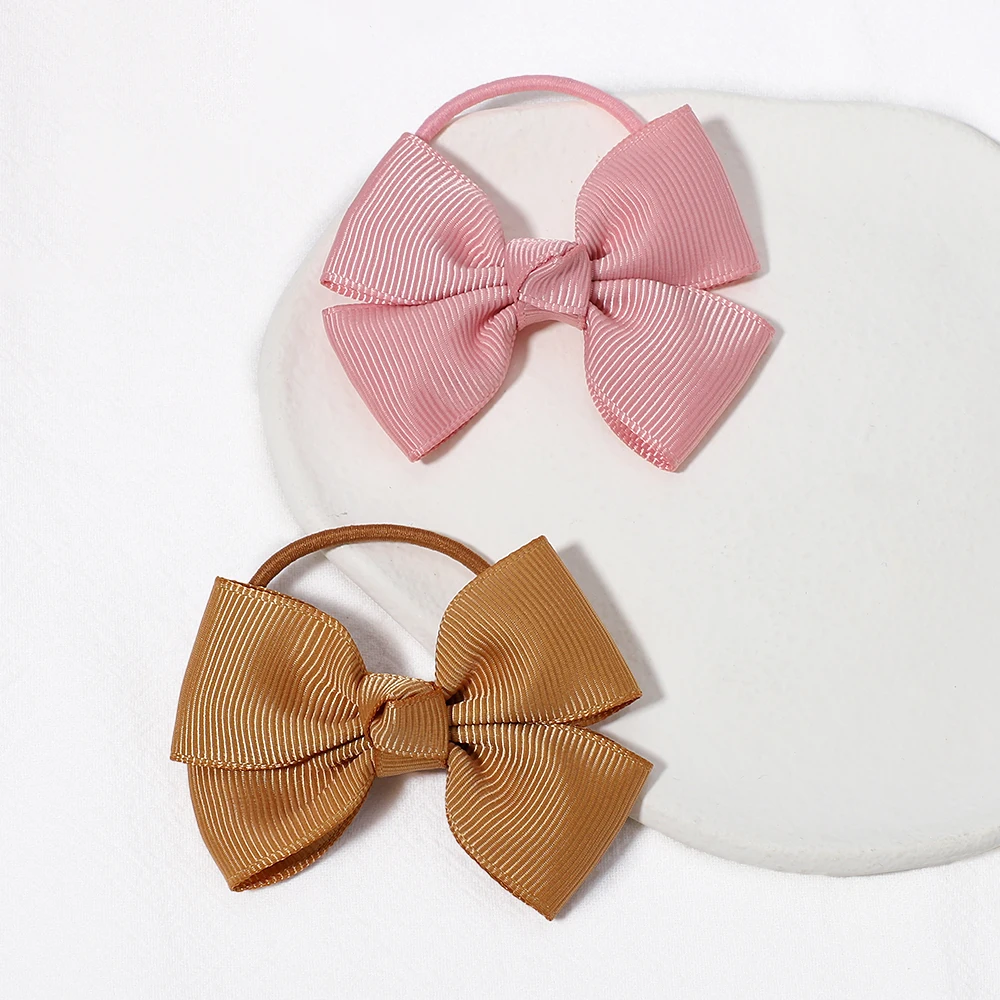 2Pcs/lot Candy Color Small Ribbon Bows with Elastic Hair Bands for Kids Girls Ponytail Bowknot Hair Ropes Ties Hair Accessories