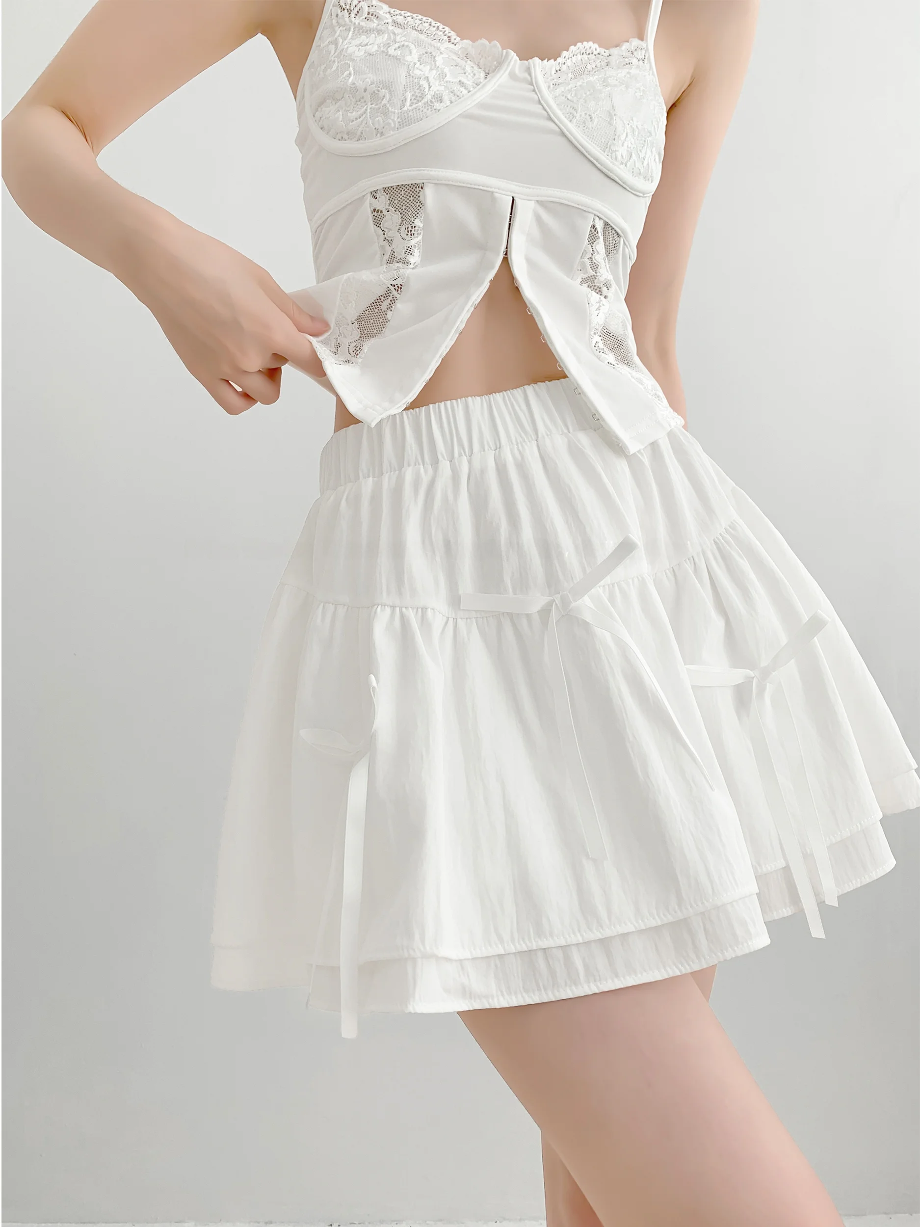 

Girls High Waist Pleated Cake Skirt Knot Design Anti-Light A-Line ort Skirt Slimming Casual Sle Summer 2025