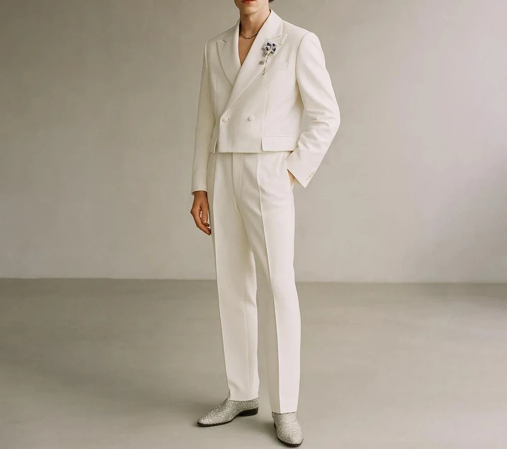 

Cropped Men's Suits Formal Wedding Groomsmen 2 Piece Jacket Pants Sets Fashion Male Clothing High Quality Male Clothing Costume