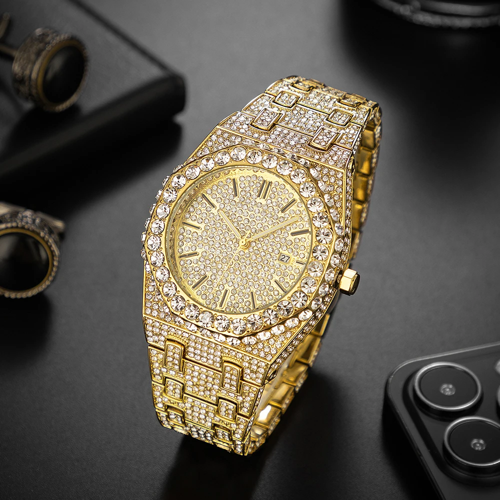 Brand Men's Watch High-end Luxury Full Diamond Quartz Watches Personalized Iced Out Luminous Relogio Masculino Wristwatch Gift