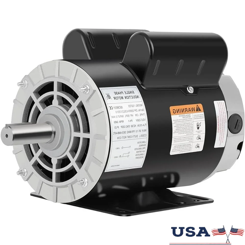 

5HP SPL Air Compressor Motor Electric 230V Single Phase 3450 RPM ODP 56HZ Frame 7/8 Keyed Shaft Durable High Efficiency