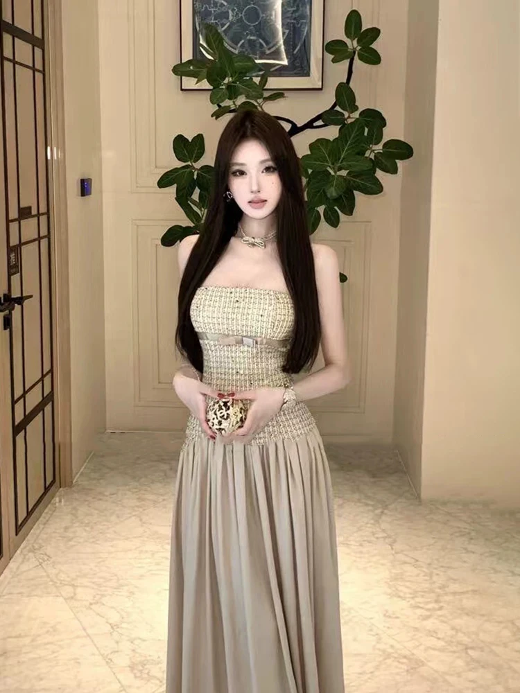 

Elegant High Waist Splice Bridesmaid Dress Women's plus Size Wrap Style Backless Long Dress Spring Season Fashion Dress