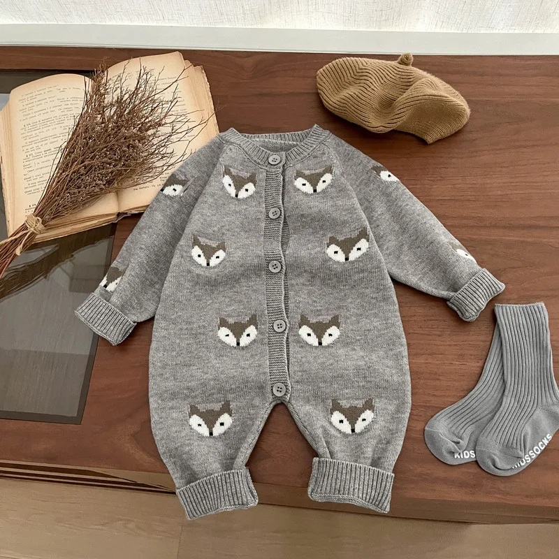 

Baby Clothes 2025 Autumn Winter Rompers New Boy's Knitted Jumpsuit Super Cute Cartoon Animal Baby Girl's Climbing Clothes