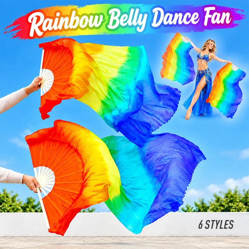 1.8M Long Colorful Dance Fan Silky Rainbow Fan Music Festival Belly Dance School Activity Stage Performance Accessories 1 Piece