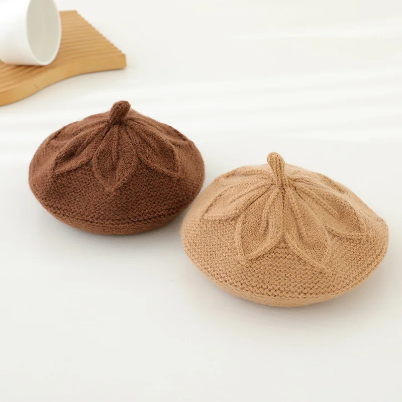 Knitted Beret Hat for Baby Hair Accessories Solid Candy Color Painter Cap for Girl Kids Bonnet Children Warm Hats 1-6M