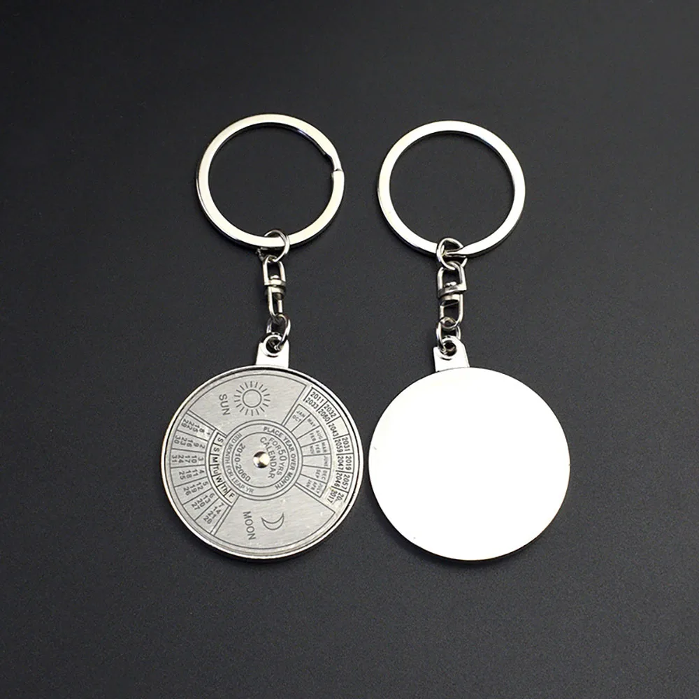 Metal perpetual calendar keychain, Chinese and English perpetual calendar pendant, school event engraving small gift