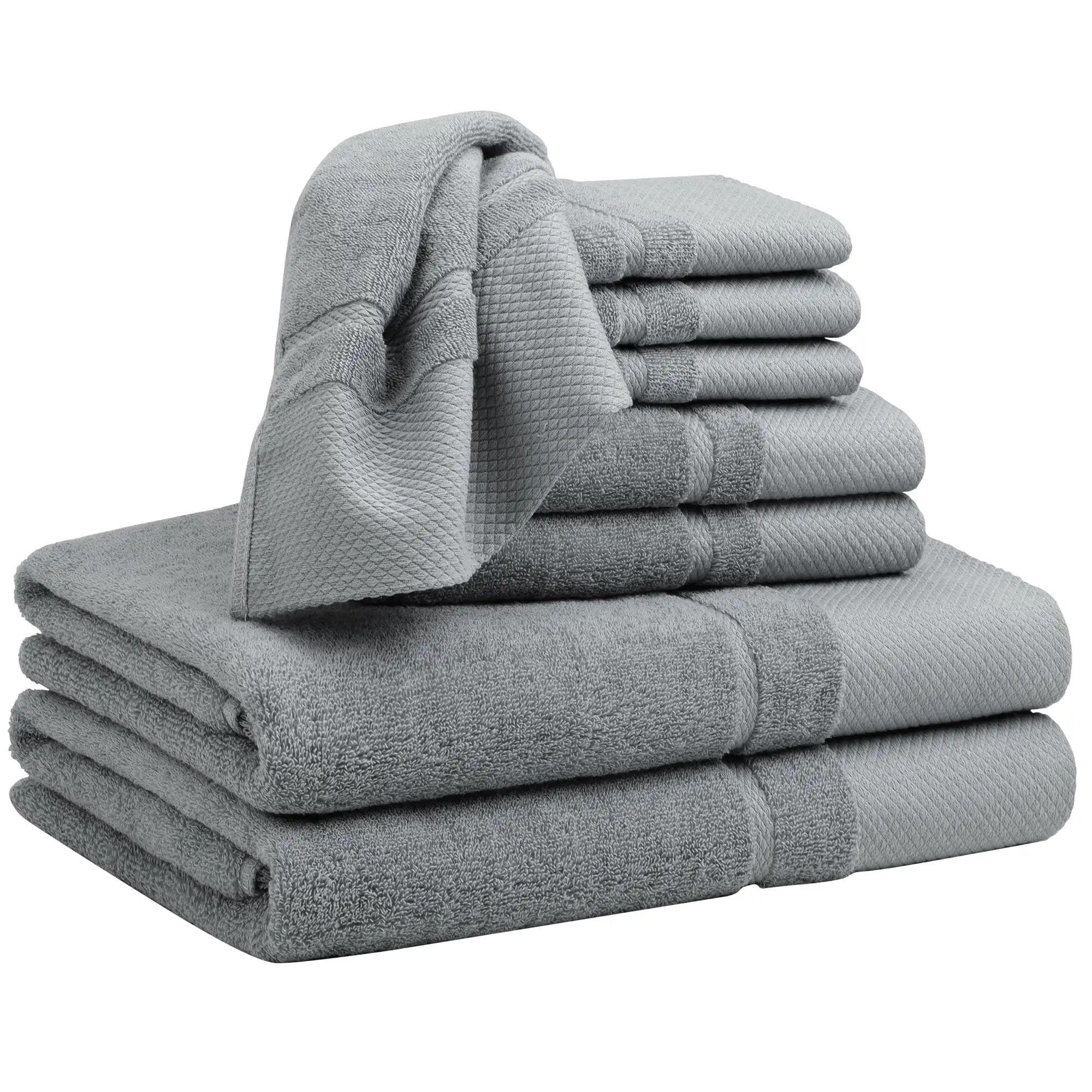 

100% Combed Cotton 8 Piece Towel Set Soft 600 Gsm Luxury Absorbent Gray