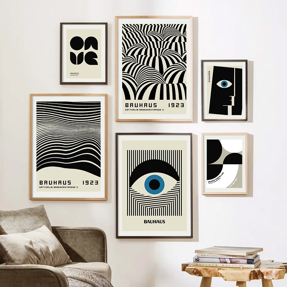 Modern Abstract Bauhaus Line Eye Leopard Black Wall Art Posters Canvas Painting Print Pictures Living Room Interior Home Decor