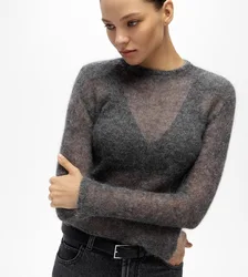 2024 Autumn Winter Female Sweater Perspective Knitwear Pullover For Women Elegant Soft O Neck Long Sleeve High Street Outwear