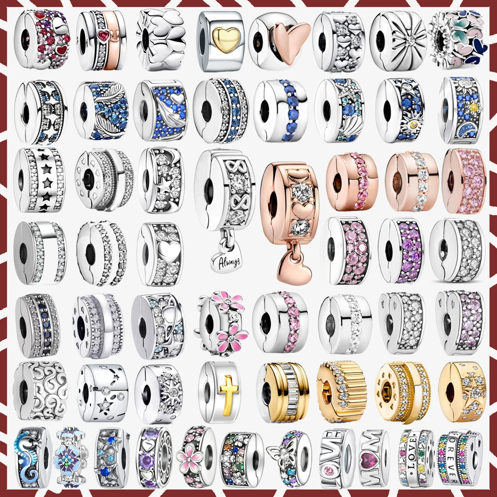 عيد الميلاد 925 الفضة الاسترليني الوردي Pavé كليب سحر سحر الخرز ل الخرز سوار الأصلي النساء المجوهرات DIY هدية