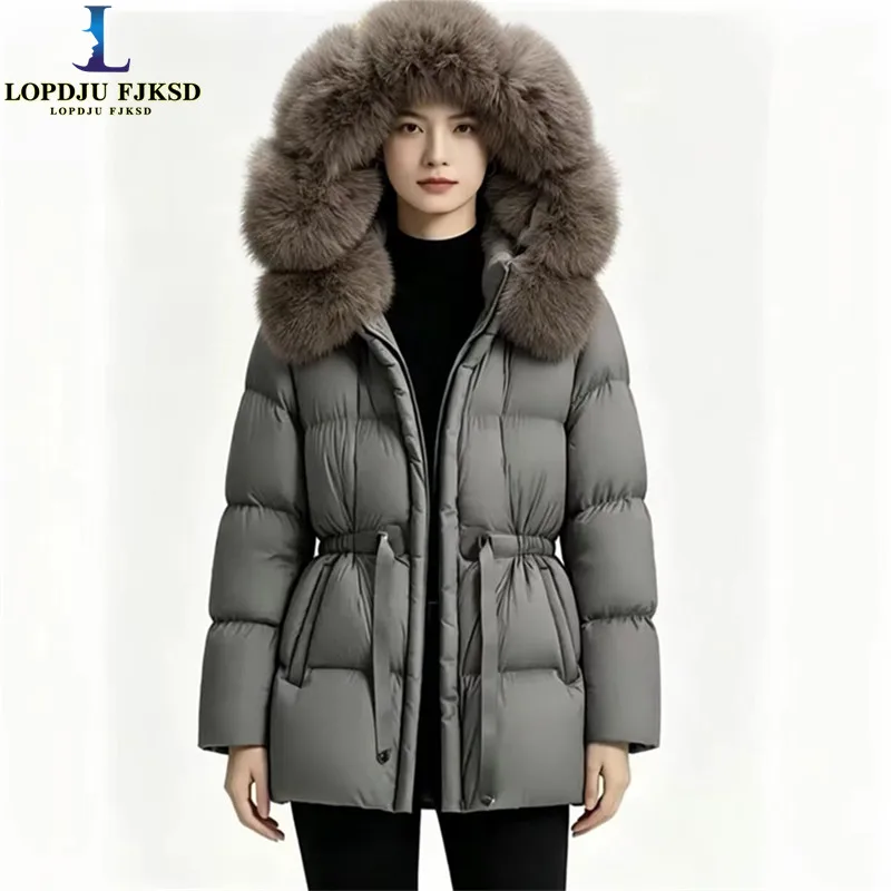 Women's Long Detachable Fox Fur Collar down Jacket Korean Hooded Winter Coat Fashionable 2026 Style with Warm Hood
