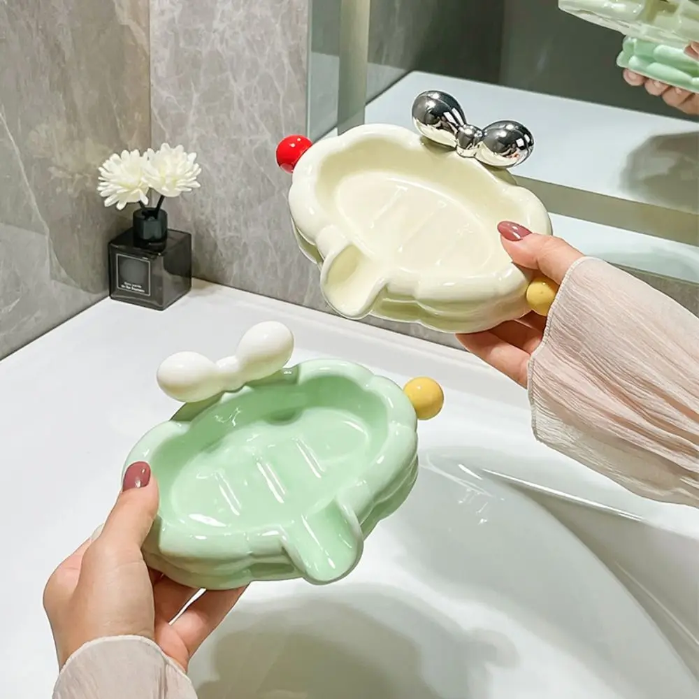 Cute Ceramic Soap Box Fashionable Simplicity Laundry Soap Tray Lightweight Luxury Bathroom Shelf Household Supplies