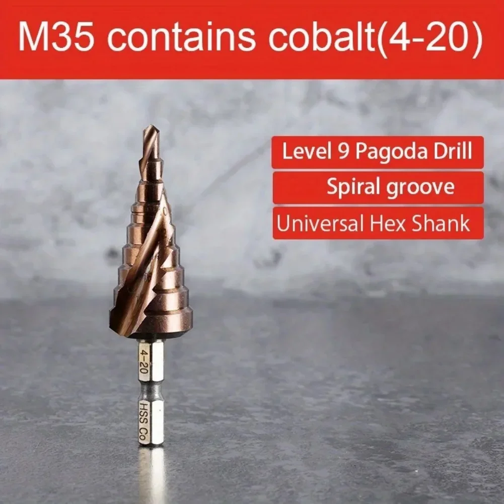 M35 Kobalt-Stufenbohrer, konisch, 4–12/4–20/4–32 mm, HSS-CO Spiralnut-Bit, Loch, offene Säge, Spiralnut, Sechskantschaft, Metallbohrer – Detail 2