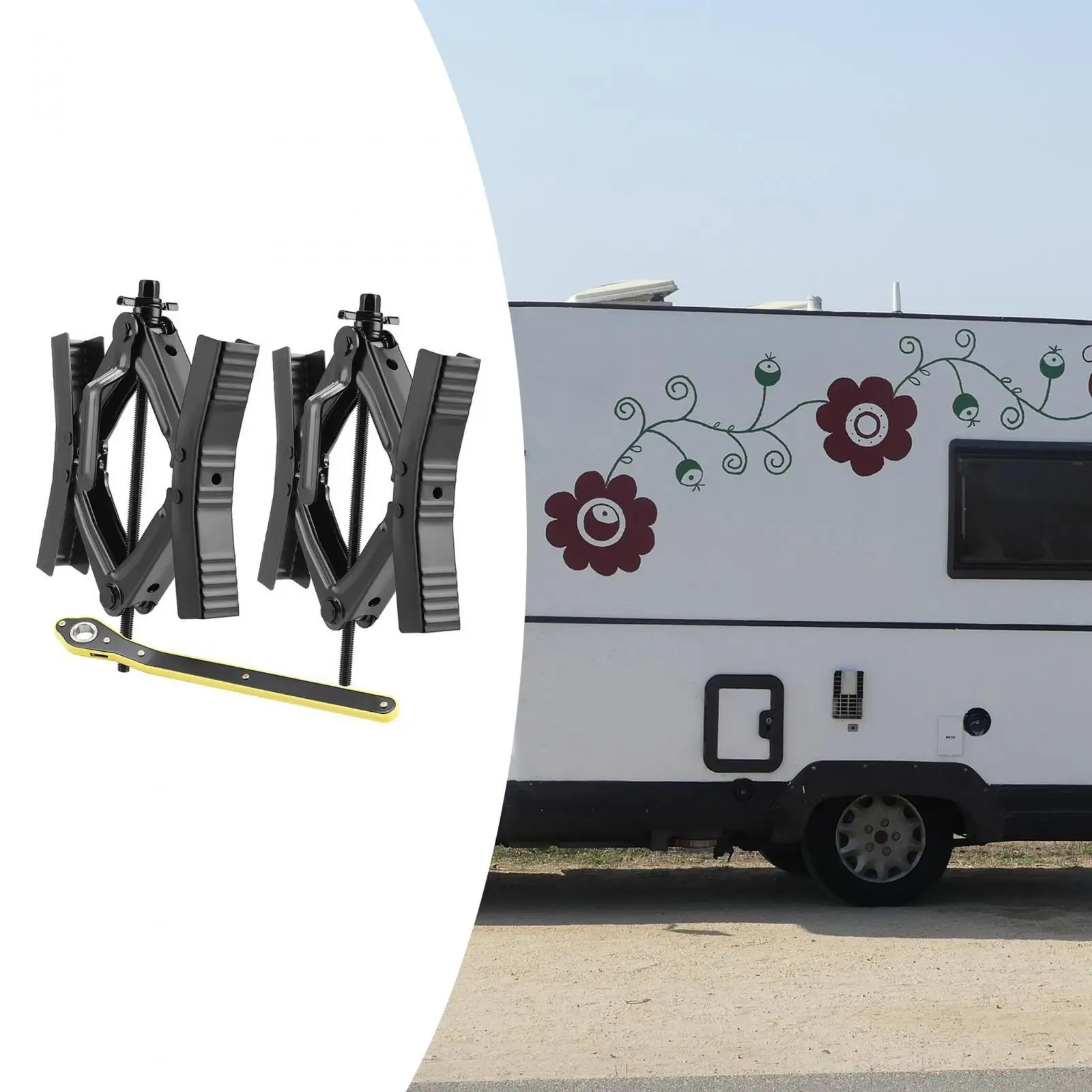 2x Wheel Chock Stabilizers Trailer Lock Accessories with Wrench